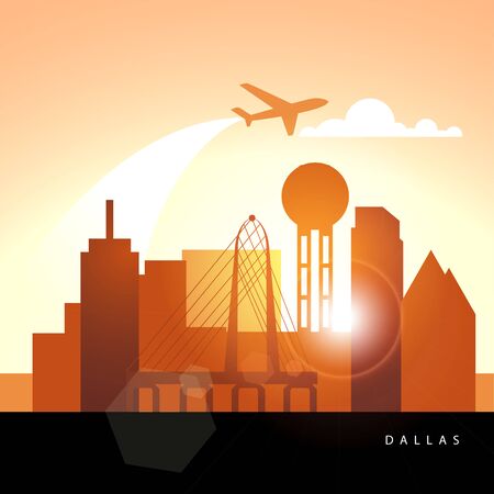 Dallas USA detailed silhouette. Trendy vector illustration, flat style. Stylish colorful landmarks. The concept for a web banner. Business travel iconのイラスト素材