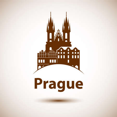 Linear illustration of Prague, Czech Republic.のイラスト素材