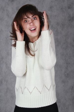 lucky girl in white womanの写真素材
