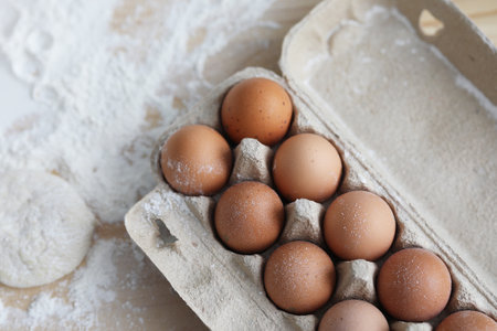 packing eggs and flour on the table