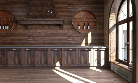 The interior of the kitchen in a rustic style. 3d renderの写真素材