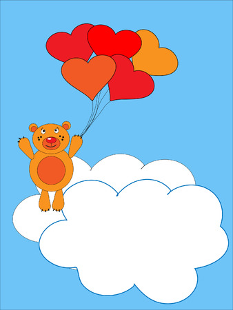 The Teddy bear flies on air ball. The Festive postcard.のイラスト素材