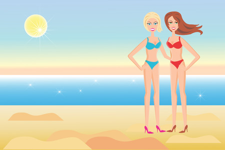 The Girls in swimsuit. The Girls on beach..のイラスト素材