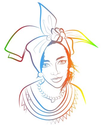 linear portrait of a beautiful girl in a traditional African headdress on a white background.のイラスト素材