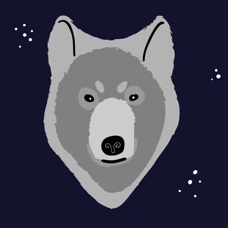 hand-drawn illustration of a wolf's face.Cartoon style. Print for t- shirt