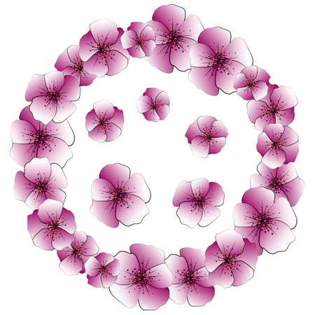 Round frame made of stylized cherry blossom. Isolated flowers, for your design.のイラスト素材