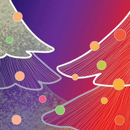 fancy Christmas illustration with stylized fir trees. Bright new year's card or poster.のイラスト素材