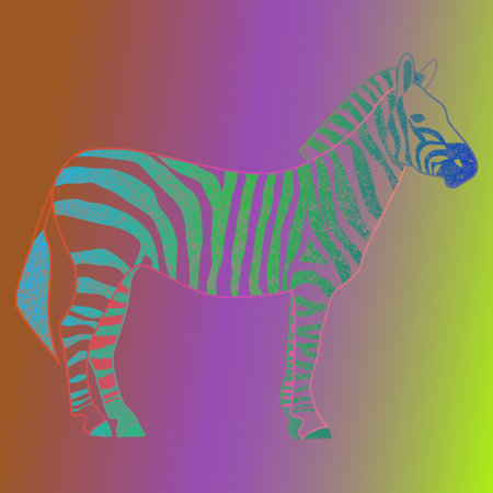 Bright color illustration in the style of pop art with the image of a Zebra. Texture graphics. poster or print.の写真素材