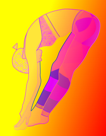 Illustration of a slender girl in a tight tracksuit. Fashion illustration. Sportsのイラスト素材