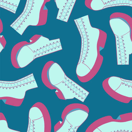 Color seamless pattern with a picture of randomly scattered shoes. Decor for textiles and paper.のイラスト素材