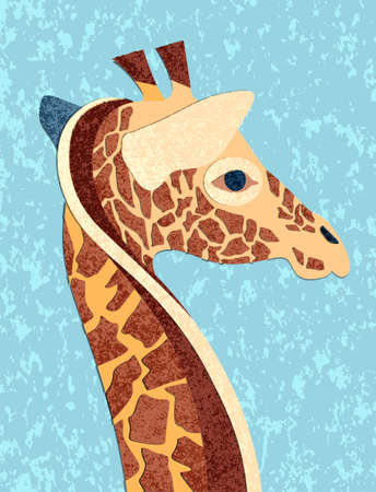 color illustration of a giraffe head. Using a texture.のイラスト素材