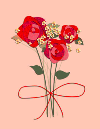 A bright raster illustration depicting a bouquet of scarlet roses. Flower card.の写真素材
