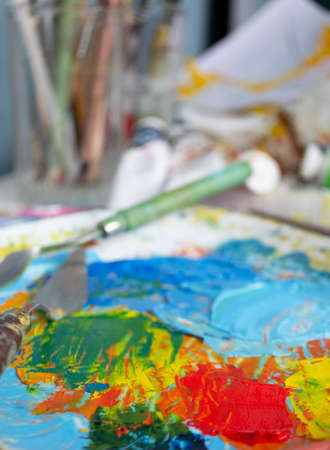 Photo with textural strokes applied to the surface of oil paint. Art. Texture and background.の写真素材