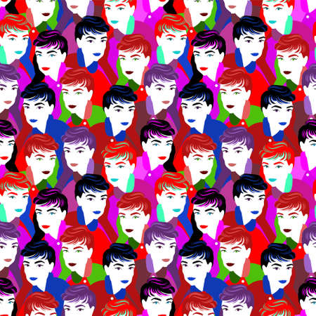 Seamless pattern with the image of beautiful glamorous girls. A collective image of the beauty ideal of the fifties of the 20th century.のイラスト素材