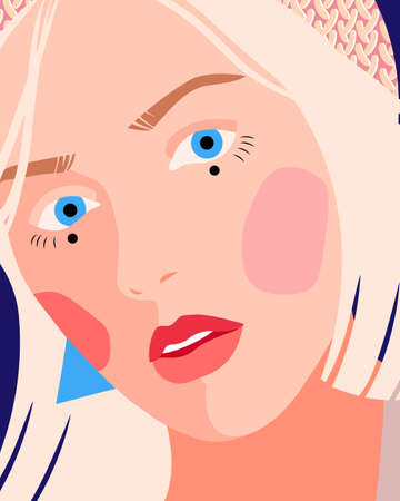 Vector illustration depicting a portrait of a young girl with a surprised expression on her face.のイラスト素材