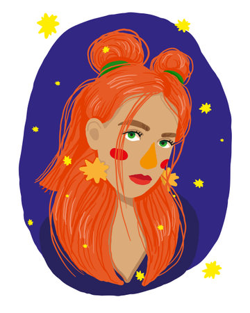 Vector illustration of beautiful girl with long red hair and bright makeup.のイラスト素材