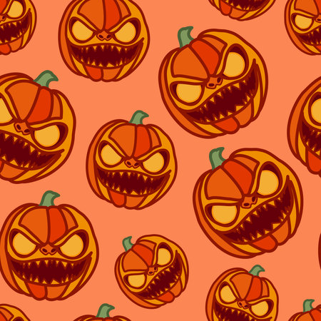 Seamless pattern with pumpkins for Halloween. Vector illustration.のイラスト素材
