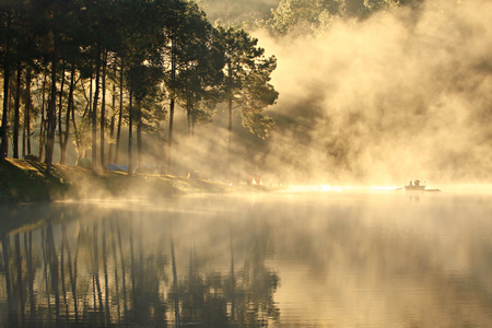 Scenery of Huai Pang tong Reservoir and pine forests at Pang Oung, Pang Tong Royal Development Pro-ject ,Ban Ruam Thai, Mae Hong Son, Thailandの写真素材