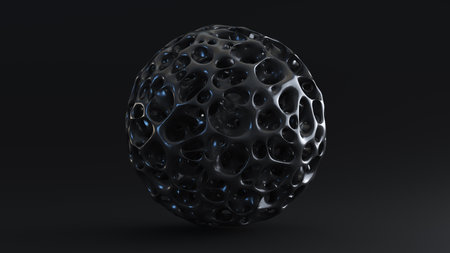 Abstract 3d rendering of black sphere with blue light inside. Futuristic shape.