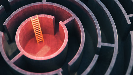 Steps to the exit from the labyrinth. 3D rendering.