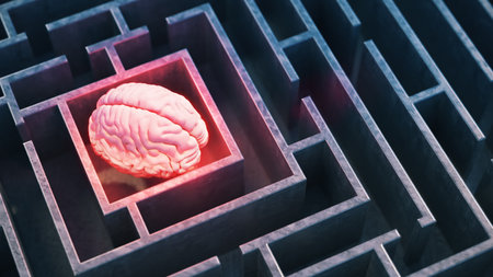 Brain coming out of maze, 3d rendering. Computer digital drawing.の写真素材