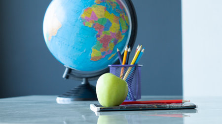 School. Globe. Books on the table. Back to school.の写真素材