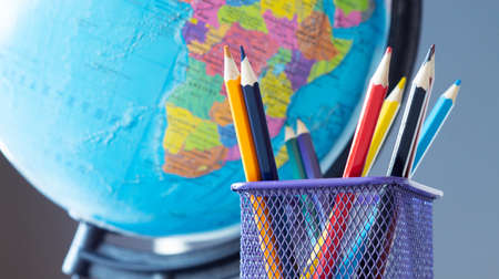 School. Globe. Books on the table. Back to school.の写真素材