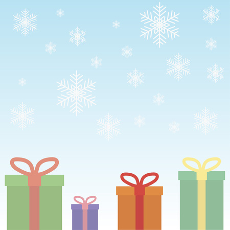 Gifts in boxes with ribbons on snowflakes backgroundのイラスト素材