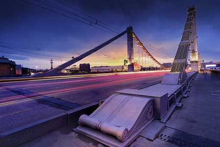 Krymsky bridge through Moscow-riverの写真素材