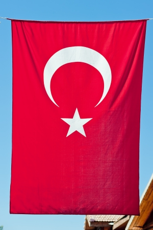 Turkish flag hanging vertically.の写真素材