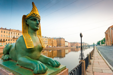 Egyptian sphinx and the Neva embankment in Petersburgの写真素材