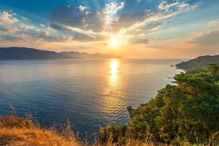 bright sun above the beautiful seaの写真素材