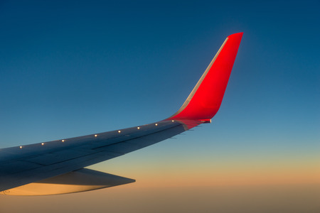 view from the window of an airplane wingの写真素材