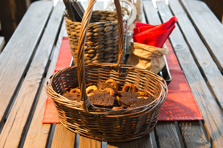 basket with bread and drying on the kitchen table