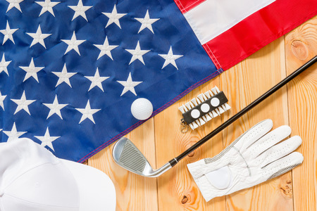 shot from top of golf equipment closeupの写真素材