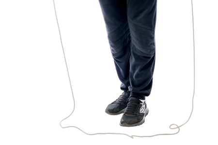 athlete's foot close-ups and jump rope, isolatedの写真素材