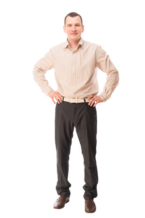 Successful businessman smiling, portrait on white backgroundの写真素材