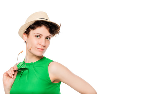 female portrait and the space to the right on a white background