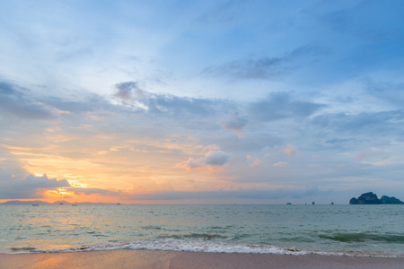 beautiful orange sunset in the lower left corner of the frame, Thailand's sea landscapeの写真素材