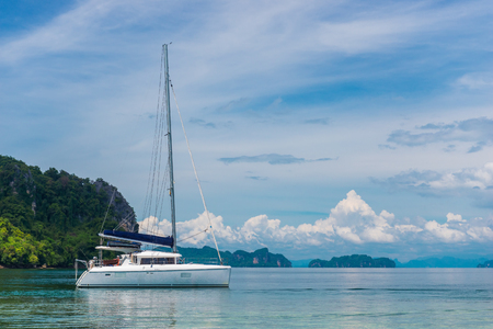 white luxury yacht in the Andaman Sea and a beautiful seascapeの写真素材