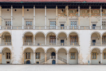 Krakow, Poland - August 13, 2017: beautiful walls with columns of the palace in Wawel Castleのeditorial素材