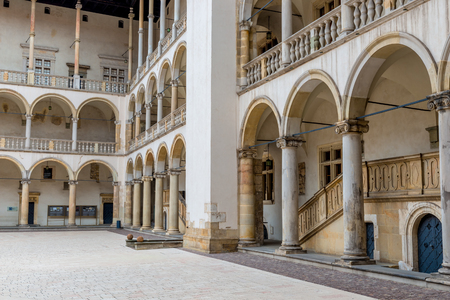 Krakow, Poland - August 13, 2017: courtyard of the royal castle of Wawel in Krakowのeditorial素材