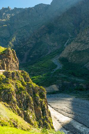 Vertical landscape of the picturesque Caucasus Mountains in Georgiaの写真素材