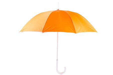 open umbrella cane of orange color, photograph on a white background is isolatedの写真素材