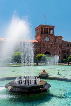 Vertical Cityscape Yerevan - Republic Square fountain in the city center, Armenia の写真素材