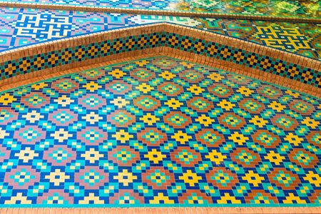 beautiful mosaic of ceramic tiles on the floorの写真素材