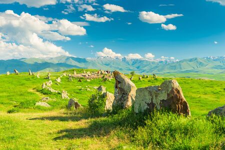 Stones of Armenian Stonehenge, Zorats Karer in Karahunj unusual natural attractionの写真素材