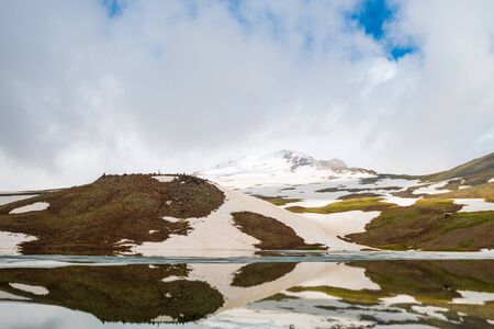 Landscape Frozen scenic Lake Kari high in the mountains of Armenia in summerの写真素材