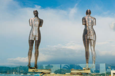 Batumi, Georgia - Jine 14, 2018: Sculpture of Ali and Nino on the embankment of Batumi