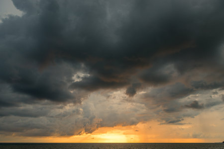 Beautiful orange sunset on the sea landscape